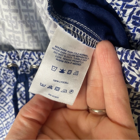 Land’s End Women’s 12 Flowy Indigo Print Drawstring Pants Resort Beach Geometric - Picture 7 of 7